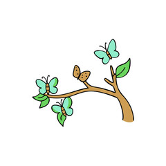 butterflies flying from tree branch vector illustration