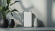 © savior - Smartphone with blank screen mockup on white table