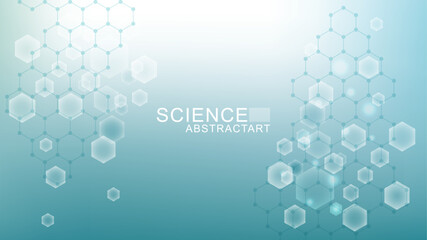 Wall Mural - health care abstract background with hexagons, lines and dots. medical innovation banner template co