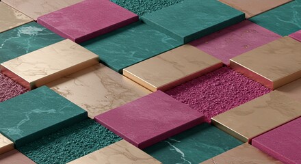 Poster - A colorful mosaic of tiles with a gold border
