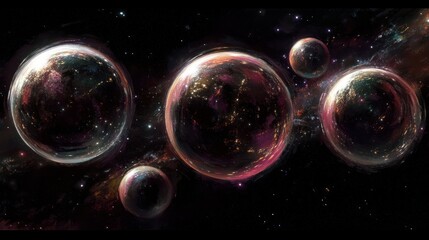 Wall Mural - five distinct planets floating in a vast and dark cosmic expanse