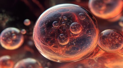 Wall Mural - abstract representation of transparent orbs with fiery internal structures