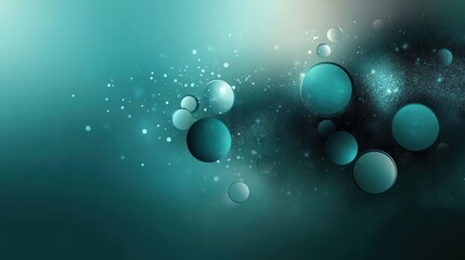Wall Mural - an abstract teal artwork of floating bubbles and scattered particles