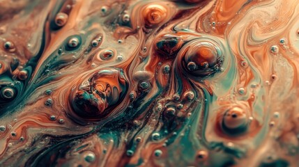 Wall Mural - colorful swirling liquid with bubbles creating abstract forms and textures
