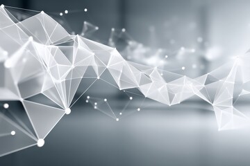 Fototapete - Abstract digital network connecting nodes in a futuristic landscape of geometry and light