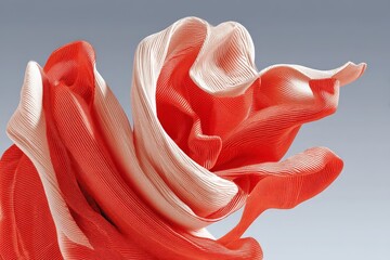 Poster - Elegant abstract fabric design in vibrant red and white waves captured in a smooth gradient background