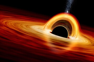 Aufkleber - Black hole with accretion disk and jet of gas in cosmic space above stars