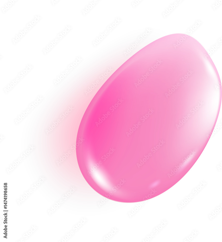 Pink water drop. Jelly serum and cosmetic transparent oil. Liquid gel and cream for skincare. Soap bubble of shampoo and shower gel. Splash and drip top view