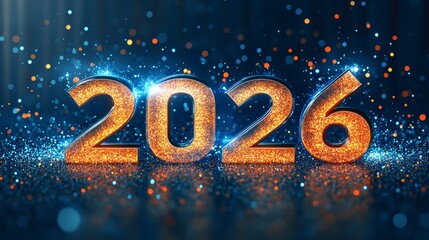 Canvas Print - sparkling 2026 new year celebration banner shiny gold numbers on festive blue background