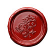 © Katerina - Red wax seal with intricate abstract pattern. Sealing official correspondence, important documents with seal. Ensuring authenticity of envelope. Isolated object with transparent background