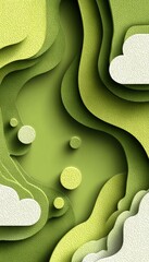 Wall Mural - abstract green paper carved background, sage and olive wave pattern, modern paper art