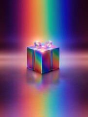 Poster - Floating Gift With Colorful Aura Against a Vibrant Gradient Background Creates a Magical Atmosphere