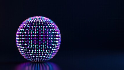 Wall Mural - holographic globe made of colorful dots rotating in a dark empty space, perfect for technology and c