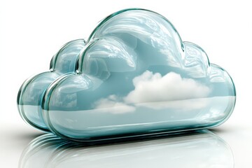Leinwandbilder - Clear glass cloud sculpture reflecting a serene sky with clouds on a minimalist background