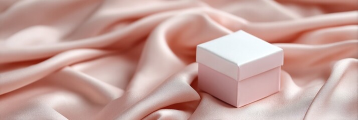 Leinwandbilder - Delicate Light Pink Silk Draped With a White Box Casting Soft Shadows for an Elegant Display of Simplicity and Charm