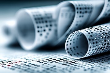 Poster - Close-up view of printed paper tape showing detailed data patterns and numbers on a blurred background