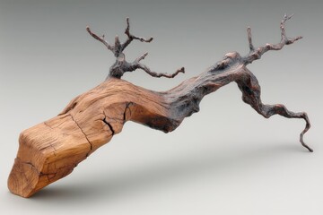 Aufkleber - Natural driftwood sculpture showcases intricate textures and shapes in a minimalist setting