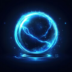 Wall Mural - glowing orb with lightning strikes emanating from within on a dark background studio shot