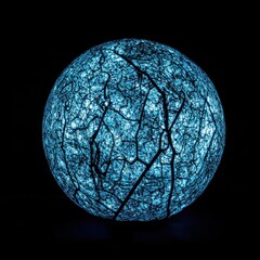 Wall Mural - glowing blue sphere with vein-like patterns on black background studio shot abstract concept