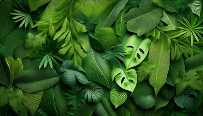 lush green leaves background with various textures and shapes