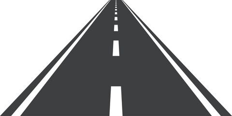 straight asphalt road going to the distance on transparent background