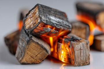 Leinwandbilder - Burning wood logs glowing brightly in a fireplace during a cozy evening at home in winter
