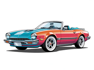 Naklejka na meble Stylish Cartoon Convertible Car Vector Illustration - Vibrant Colors, Clean Lines, White Background.