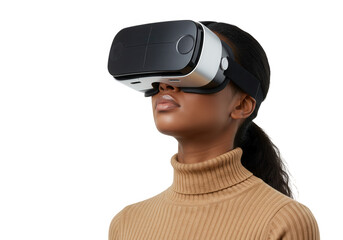 Woman using headset isolated on transparent background