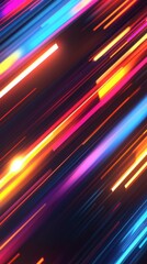 Wall Mural - abstract neon light streaks in motion diagonal view glowing lines futuristic background graphic desi