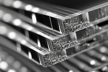 Leinwandbilder - Close-up of layered clear acrylic sheets showcasing texture and clarity in a studio setting with natural light