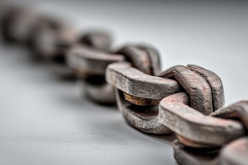 Fototapete - Close-up view of an old metal chain highlighting rust and wear with a focus on the links