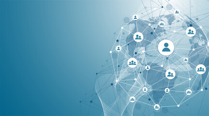 Leinwandbilder - Global network connection concept. Big data visualization. Social network communication in the global computer networks. Internet technology. Business. Science. Vector illustration