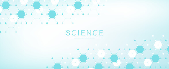 Aufkleber - Modern health care or medical background design. Health care innovation concept. Horizontal header web banner. Abstract geometric background with hexagon shapes for medicine, science, chemistry.