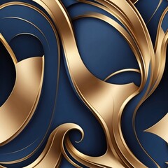 Aufkleber - Abstract golden curves on a navy background, creating a sense of elegance and luxury. The golden design features intricate details with a glossy finish