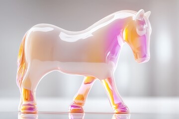 Leinwandbilder - Colorful glass horse sculpture shines under soft light in a modern art setting