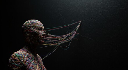 Wall Mural - Abstract digital depiction of a figure wrapped in colorful threads.
