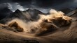 © Natchooda - Swirling dust over barren desert peaks during a fierce windstorm, muted earth tones dominate the scene