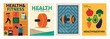 © Pongsiri Payarach - Healthy & Fitness: A vibrant collection of health and fitness posters showcases a variety of elements. From exercise and nutrition to the importance of healthy eating and a fit lifestyle.