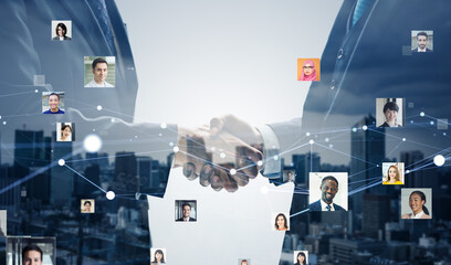 Poster - Business people shaking hands and network of multinational people