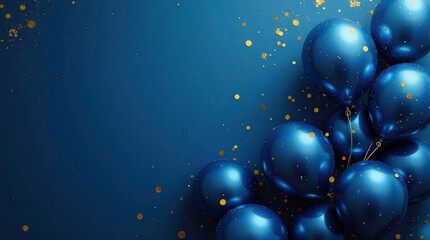 Wall Mural - lively array of rich blue balloons with shiny finish against deep blue background. golden specks add