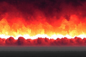 Poster - Majestic display of fiery clouds at sunset over a serene landscape