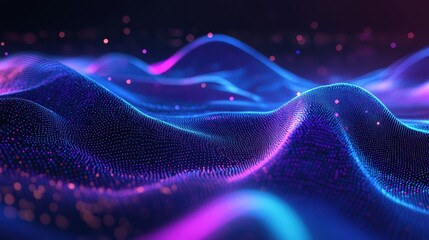Wall Mural - an abstract digital wave pattern with glowing blue and purple tones.