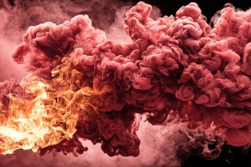 Poster - Colorful smoke and flames merge in dynamic pattern against a dark background during a creative artistic display