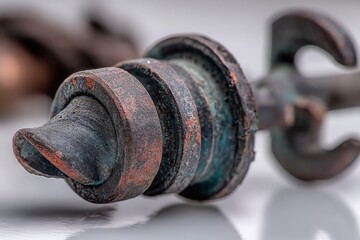 Poster - Detailed close-up of an antique metal artifact showcasing intricate textures and colors in natural light