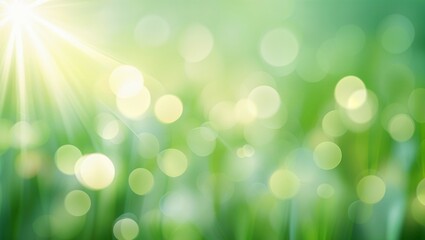 Bright spring green bokeh creates a soft, blurred natural background with a light, shiny effect