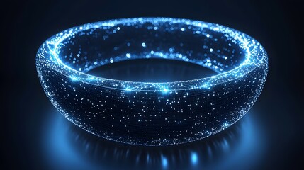 Fototapete - Futuristic glowing blue ring dominates the dark backdrop. Interconnected lights and lines form the circle, creating a high-tech and visually striking abstract wireframe in dark blue.