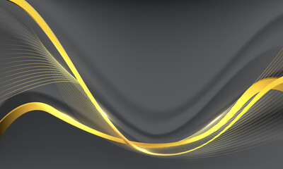Wall Mural - abstract gold black ribbon curve overlap on grey luxury background vector