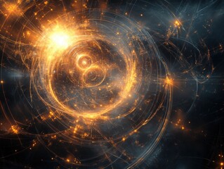 Wall Mural - abstract cosmic explosion of golden light in deep space with swirling energy and star clusters