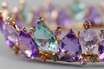 Poster - Elegant crown adorned with colorful gemstones showcases intricate design and craftsmanship in close-up detail