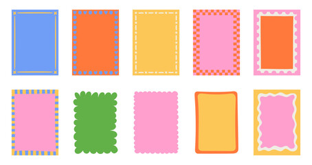 Poster - Vector simple minimal backgrounds  in brigh bold colors, simple wavy and groovy naive style, abstract simple hand drawn design templates, frames and borders for cards and prints